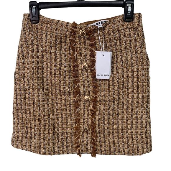 NWT New Walter Baker Womens Size 6 Metallic Gold Lined Tweed Mini Skirt - Picture 1 of 5